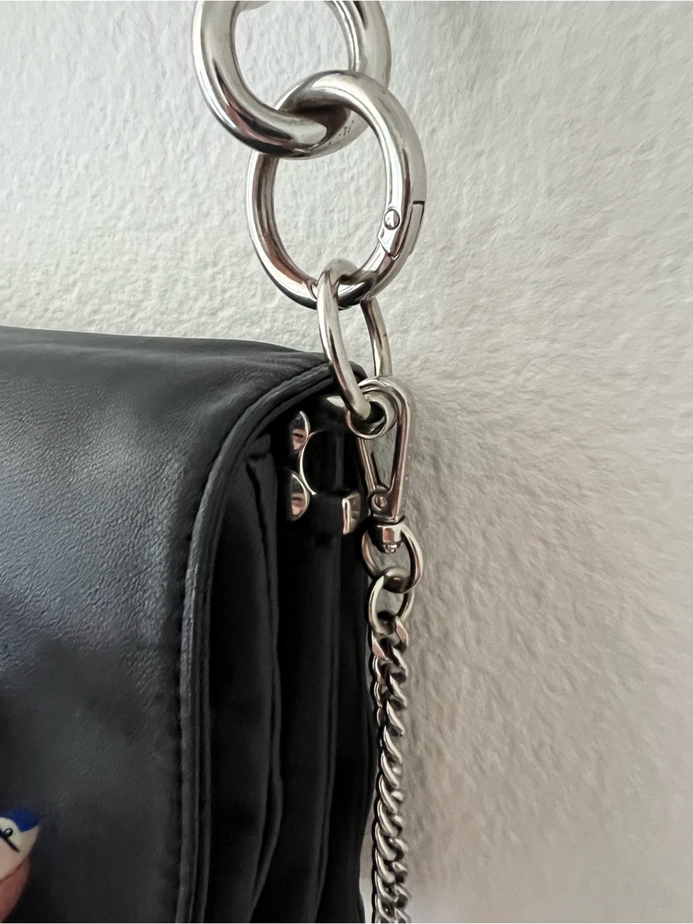 All Saints Black Leather Crossbody Clutch with Chain & Wide Strap - Picture 4 of 16